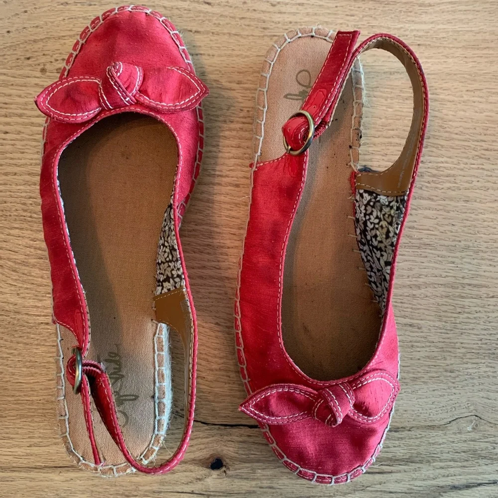 Life Stride Espadrille Shoe Red Slingback Bow‎ Women’s 8 1/2 Preloved